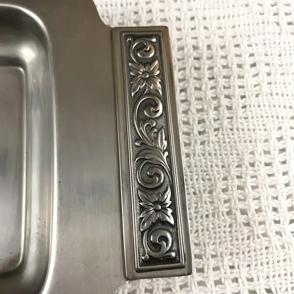 Stainless Steel Tray Japanese Decorator Two Compartment with Floral Handles